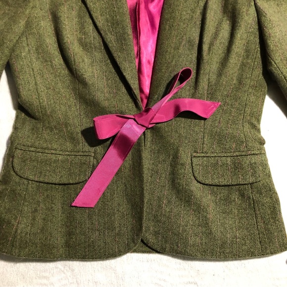 Lilly Pulitzer Wool Blend Green Pink bow Pinstriped Blazer Size S - Picture 3 of 8